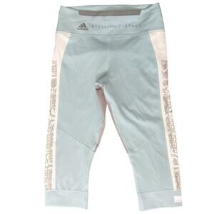 Adidas Stella McCartney Blue Gray Snake Crop Leggings sz S Zip Pocket Athleisure